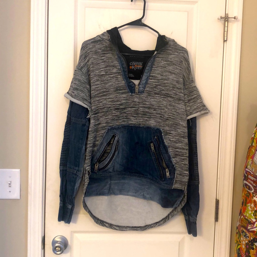 Men’s long sleeve sweatshirt, denim hoodie, size M 70%, cotton, 30% polyester